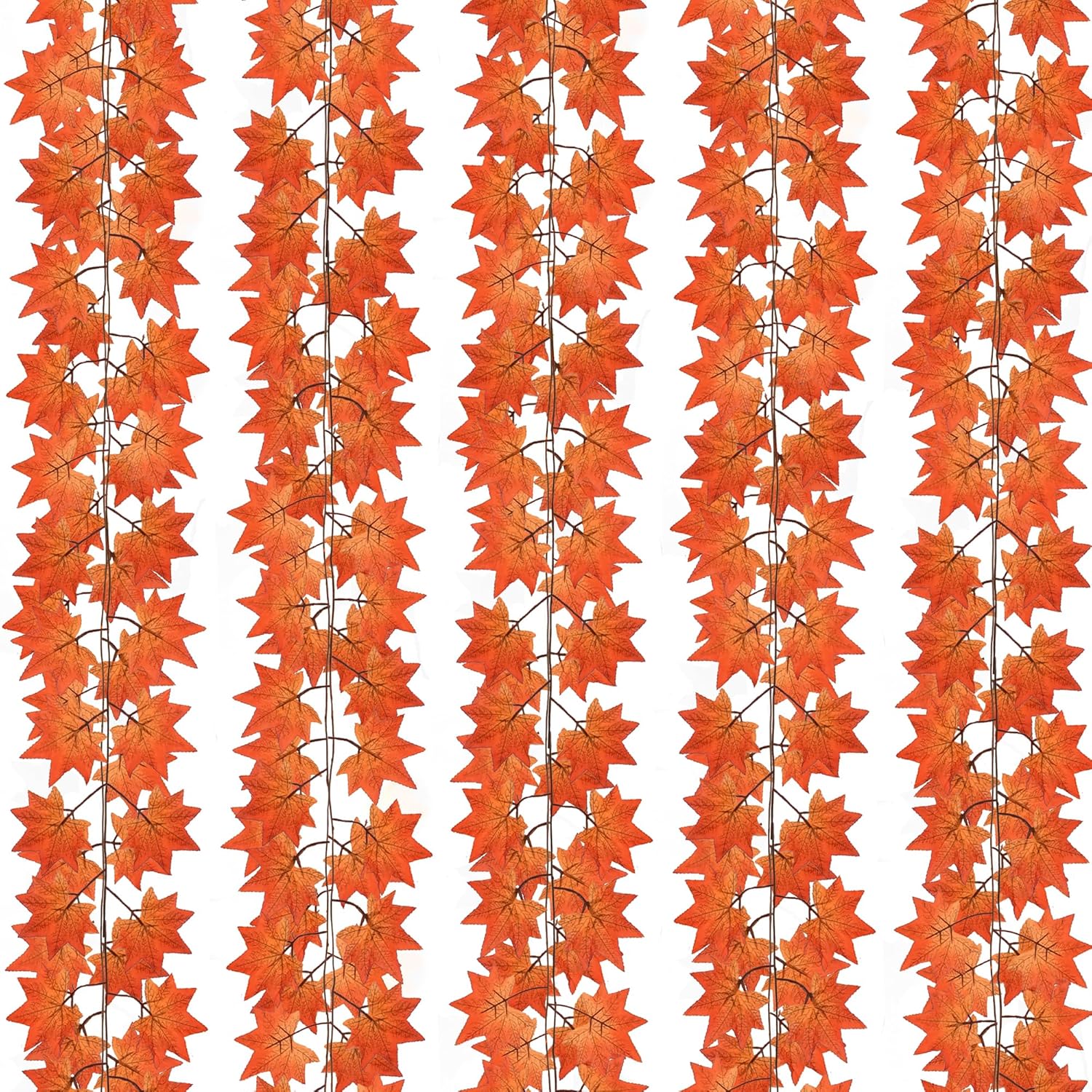 Wreaths, Garlands & Swags - CQURE 5 Pack Fall Leaf Garland, Hanging Vines Garland Artificial Fall Maple Leaves Garland Thanksgiving Decor for Home Wedding Fireplace Party(Deep Orange)