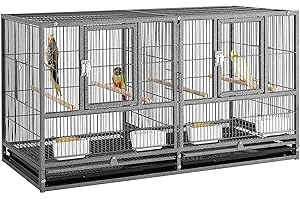 Yaheetech Stackable Bird Cage Divided Breeder Breeding Parakeet Bird Cage for Canaries Cockatiels Lovebirds Finches Budgies Small Parrots, Black