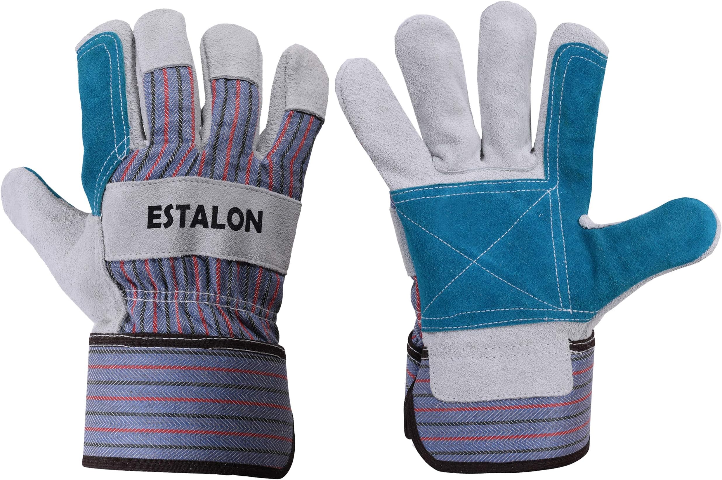 Cowhide Leather Industrial Work Gloves for Gardening Construction & Driving (Double Palm, Large 1 Pair)