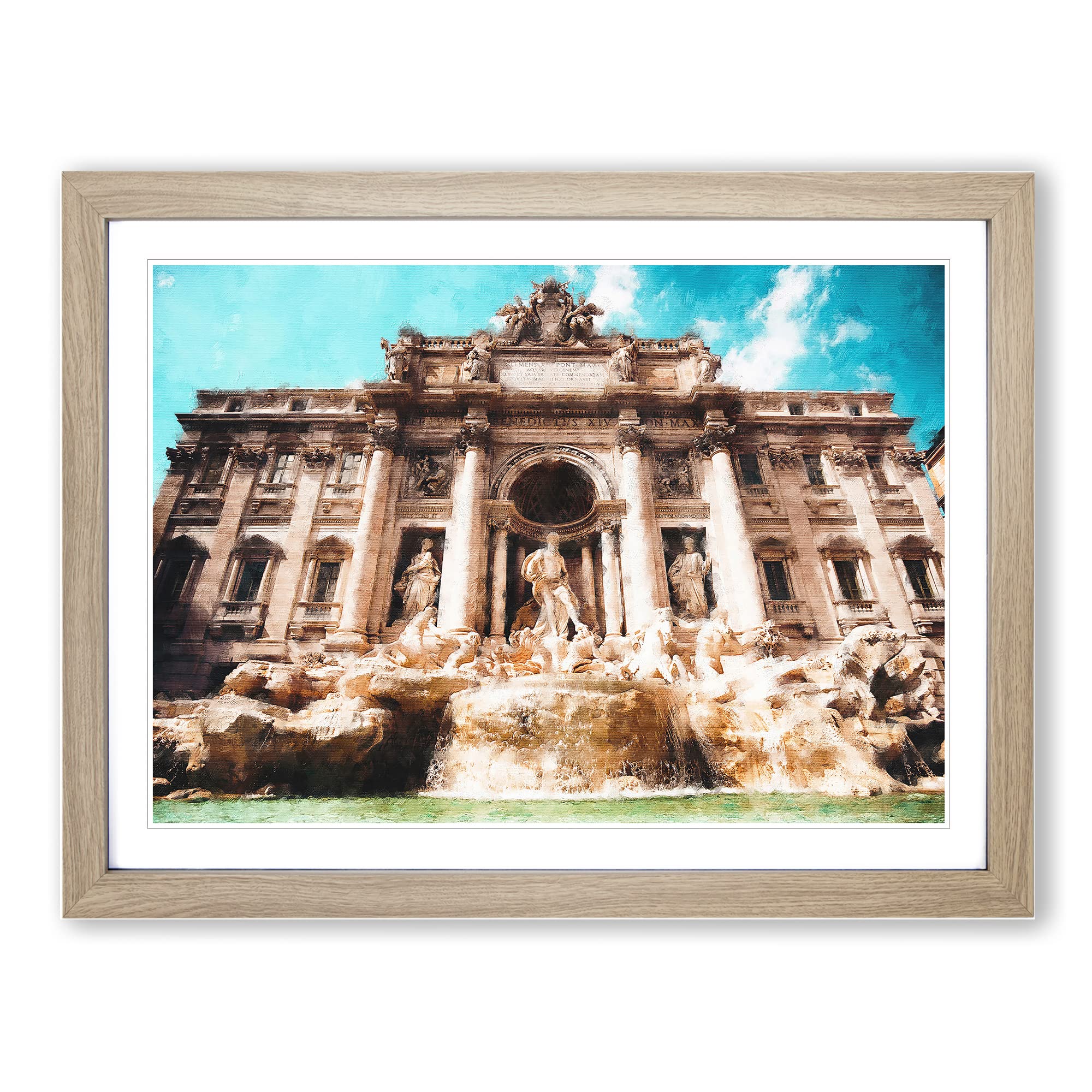 Trevi Fountain In Rome Vol.1 Painting Modern Art Framed Wall Art Print, Ready to Hang Picture for Living Room Bedroom Home Office Décor, Oak A4 (34 x 25 cm)