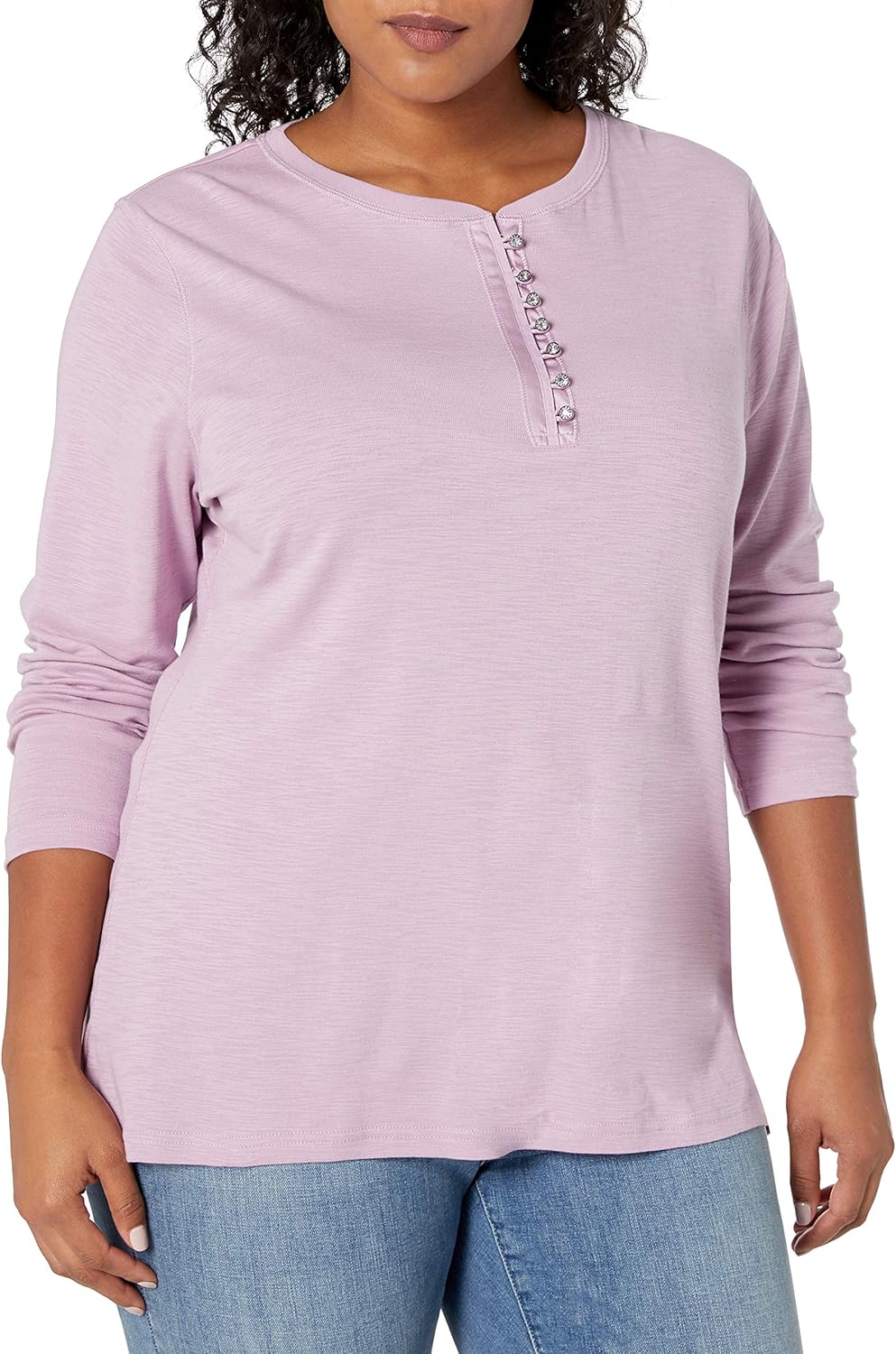 Chaps Women's Plus Size Long Sleeve Cotton RibKnit Henley Shirt at