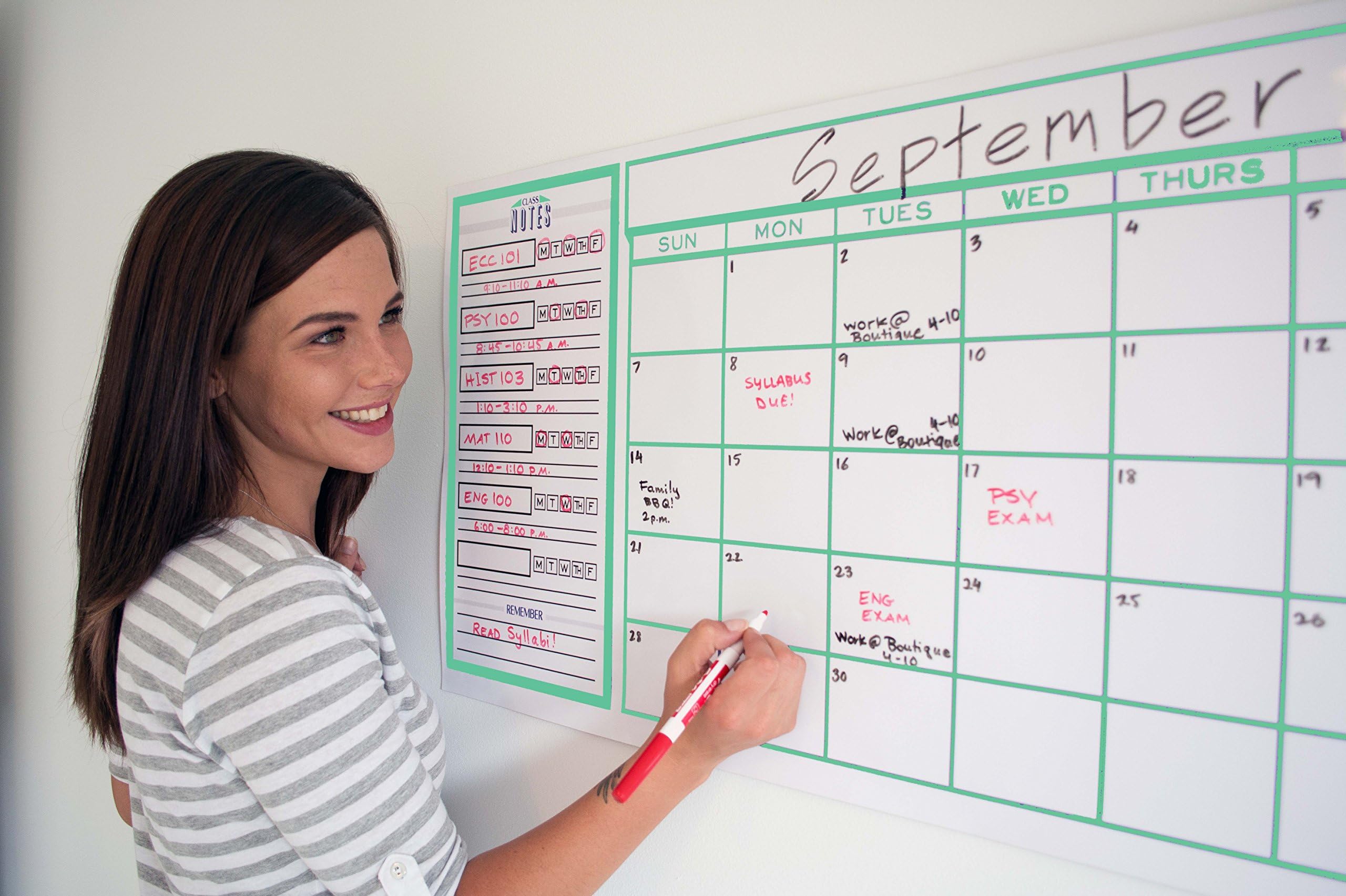 College Dorm Wall Planner - Class Planner and Wall Calendar -Green Monthly Calendar & Class Schedule
