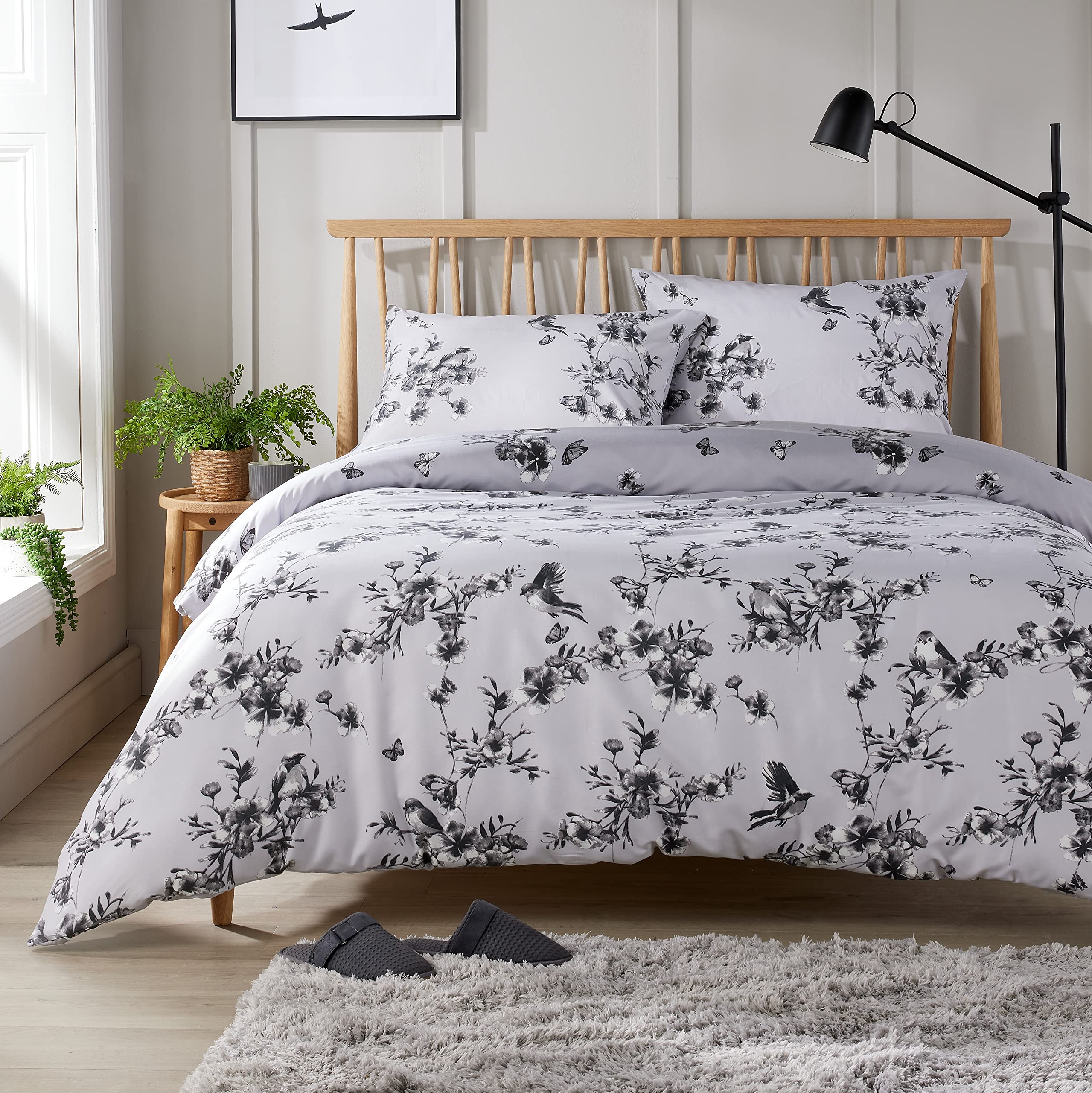 Olivia Rocco Easy Care Printed Duvet Cover Set 100% Polyester Breathable Stylish Comforter Reversible Quilted Bedding Bed Sets With Pillowcases BLOSSOM DUVET SET, GREY DOUBLE โ image 1