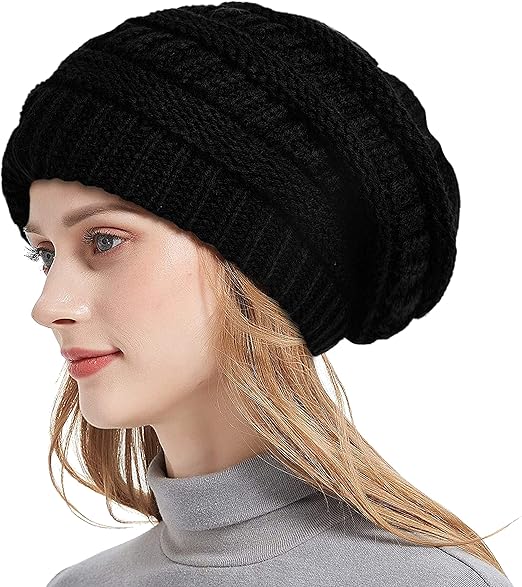 Roniky Winter Knit Beanie Hats for Women, Satin Lined Chunky Cap Soft