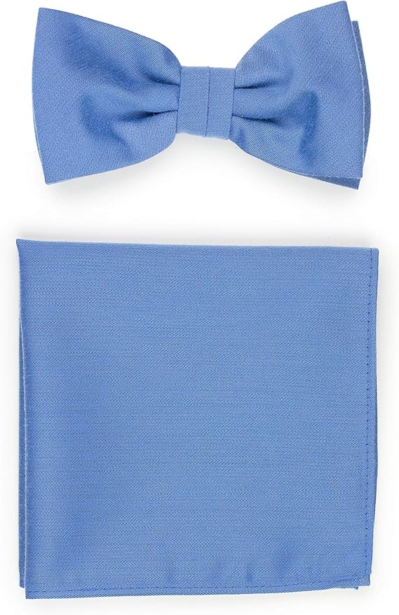 BowsNTies Mens Solid Color Bow Tie and Hanky Set in Matte Finish