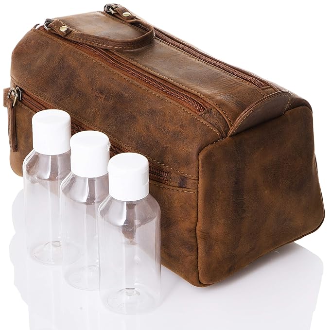 Leather Toiletry Bag for men & women (Travel Dopp Kit