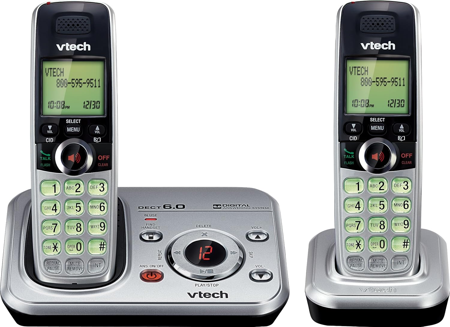 VTech DECT 6.0 2Handset Cordless Phone System with Digital Answering Machine (Silver with Black