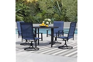 Stabrech 5 Pieces Outdoor Table and Chairs for 4, 42" Black Round Table with 4 Blue Swivel Chairs, Patio Set with Swivel Chair, Garden Tables for Outdoor, Patio Dining Set for Lawn Backyard Poolside