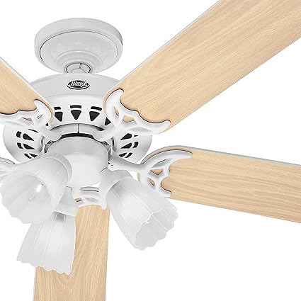 Hunter Fan 52 Ceiling Fan In White With Light Kit And 5 Bleached