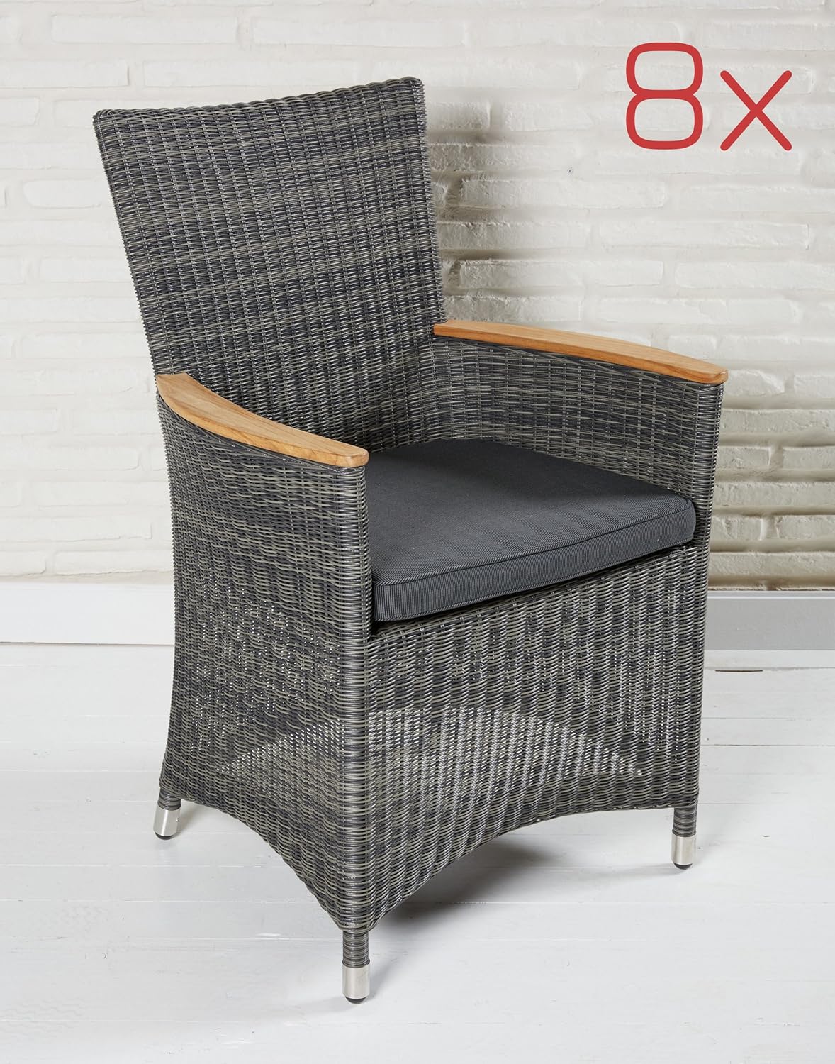8 Balkonstühle Gartenstuhl dunkelgrau Polyrattan Sessel Garten