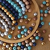 HERZWILD 500Pcs Colored Wooden Beads Round Blue Wooden Beads Colorful Natural Wood Beads Gold Festival Wood Beads Farmhouse Beads for DIY Crafts Easter Party Festival Decoration(1cm)