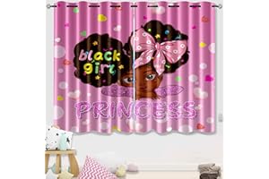 Jiospet African Girl Curtains Black Girl Curtains Room Decor Blackout Window Drapes Pink Princess Drapes for Girls Bedroom 2 Panel Sets, 82''×63''