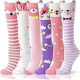 MOGGEI 6 Pairs Kids Girls Knee High Socks Gift Long Crazy Silly Tall Funny Boot Cute Animal Child Fun Socks