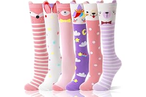 MOGGEI 6 Pairs Kids Girls Knee High Socks Gift Long Crazy Silly Tall Funny Boot Cute Animal Child Fun Socks
