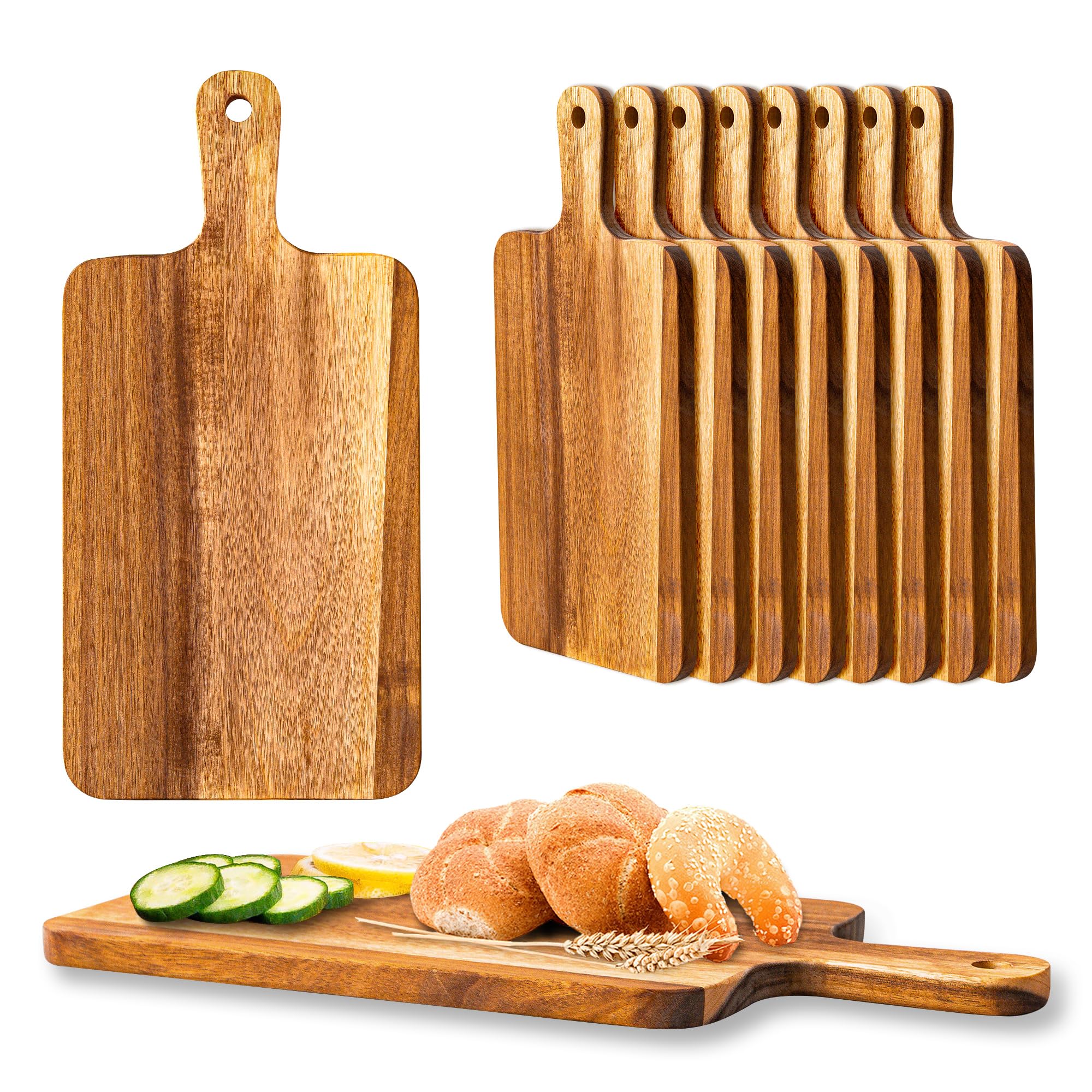 Photo 1 of 10 Packs Acacia Wood Cutting Board with Handles,15.8x7.7 Inch Wooden Kitchen Cutting Board Bulk, Serving Board and Charcuterie Boards for Vegetables Meat Pizza Cheese Fruit Bread