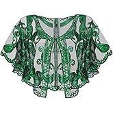 SWEETV Women's 1920s Flapper Shawl,Sequin Beaded Shawls and Wraps for Evening Dresses/Party/Wedding/Formal/Harlem night