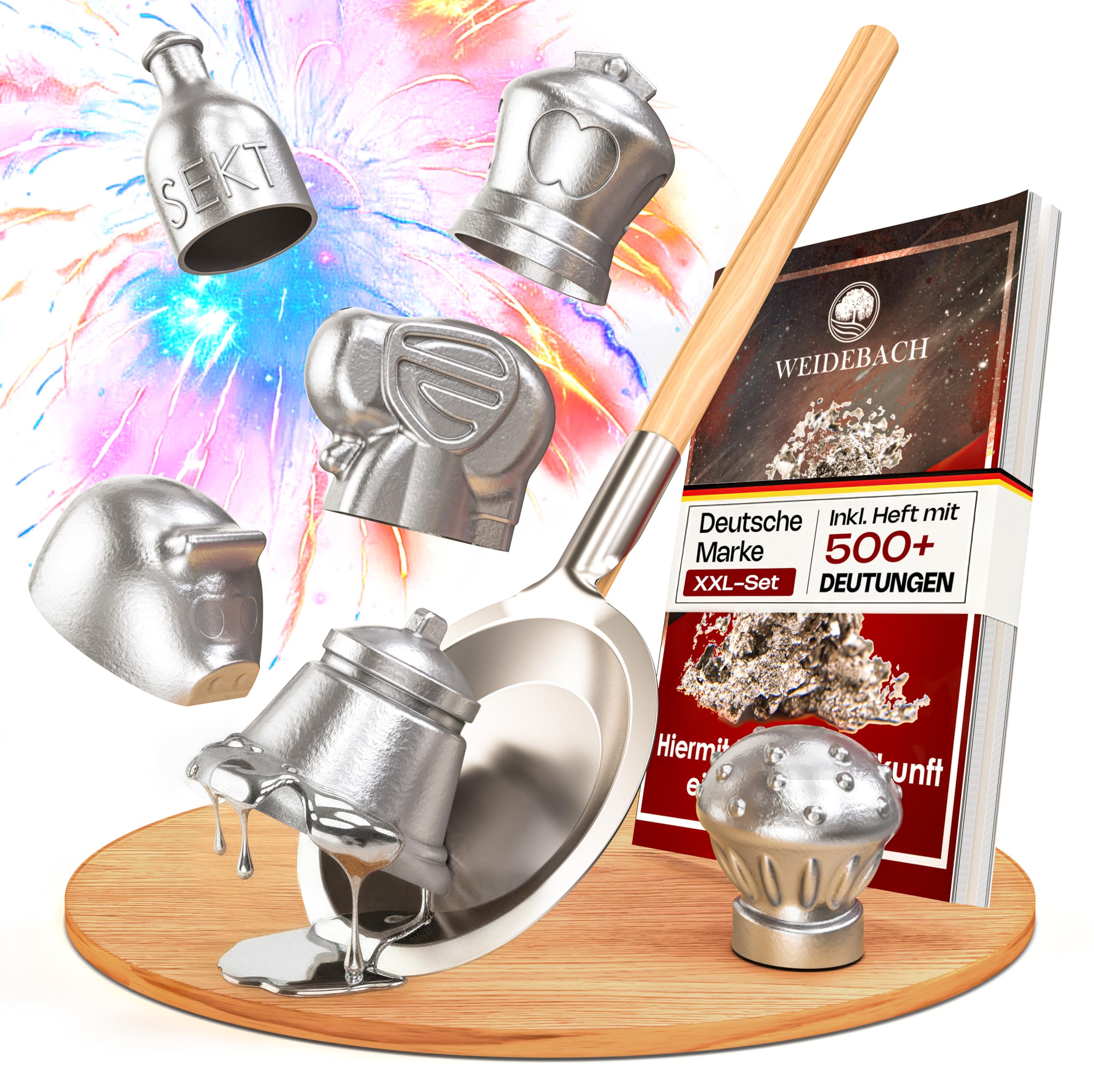 WEIDEBACH® Fun Wax Melting Set, Lead Casting Alternative Including Book with Over 500 Interpretations, Non-Toxic Wax Luck Game for the New Year