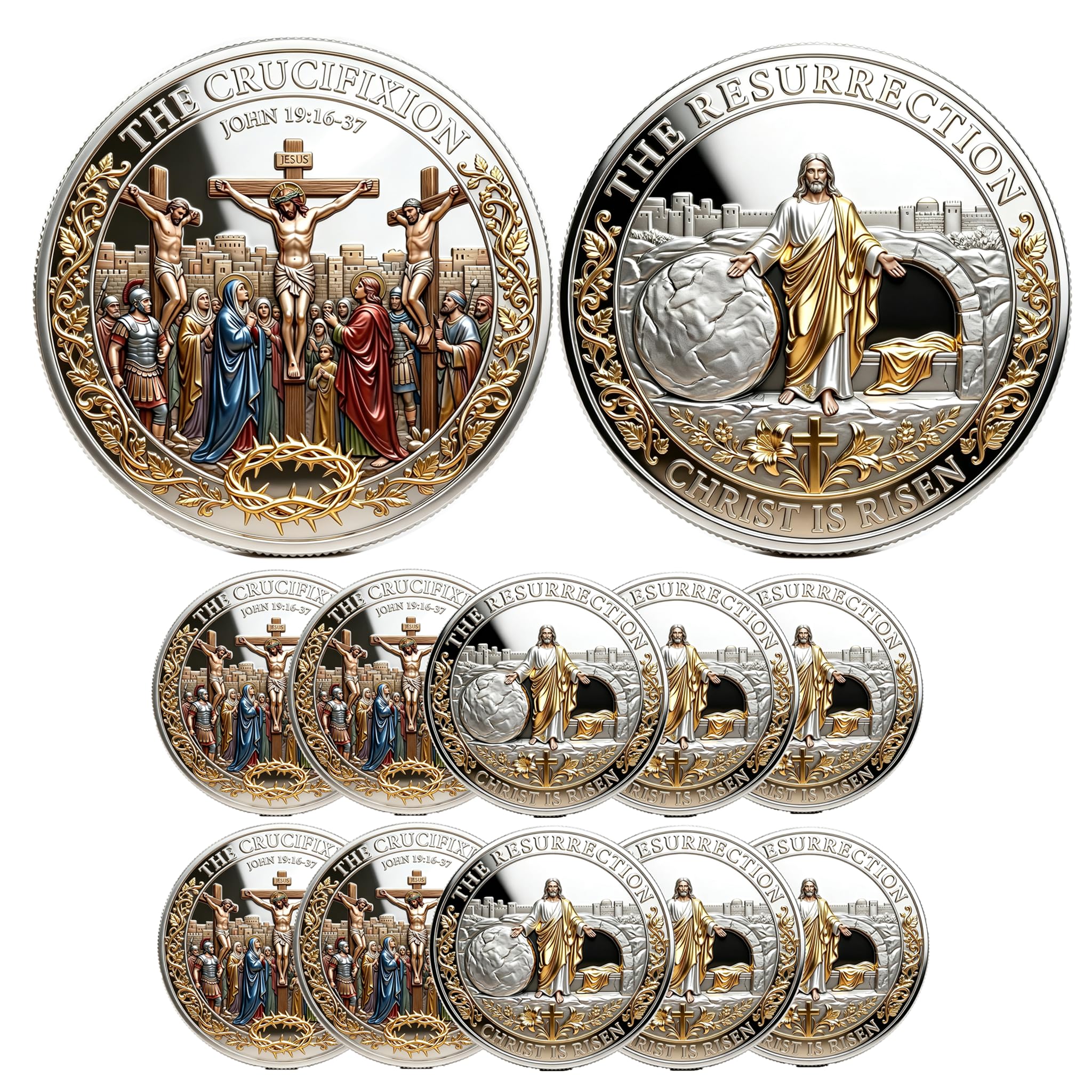 Jesus Coin Christian Gift, Crucifixion & Resurrection Religious Medallion | Christian Challenge Coins, Crown of Thorns & Empt