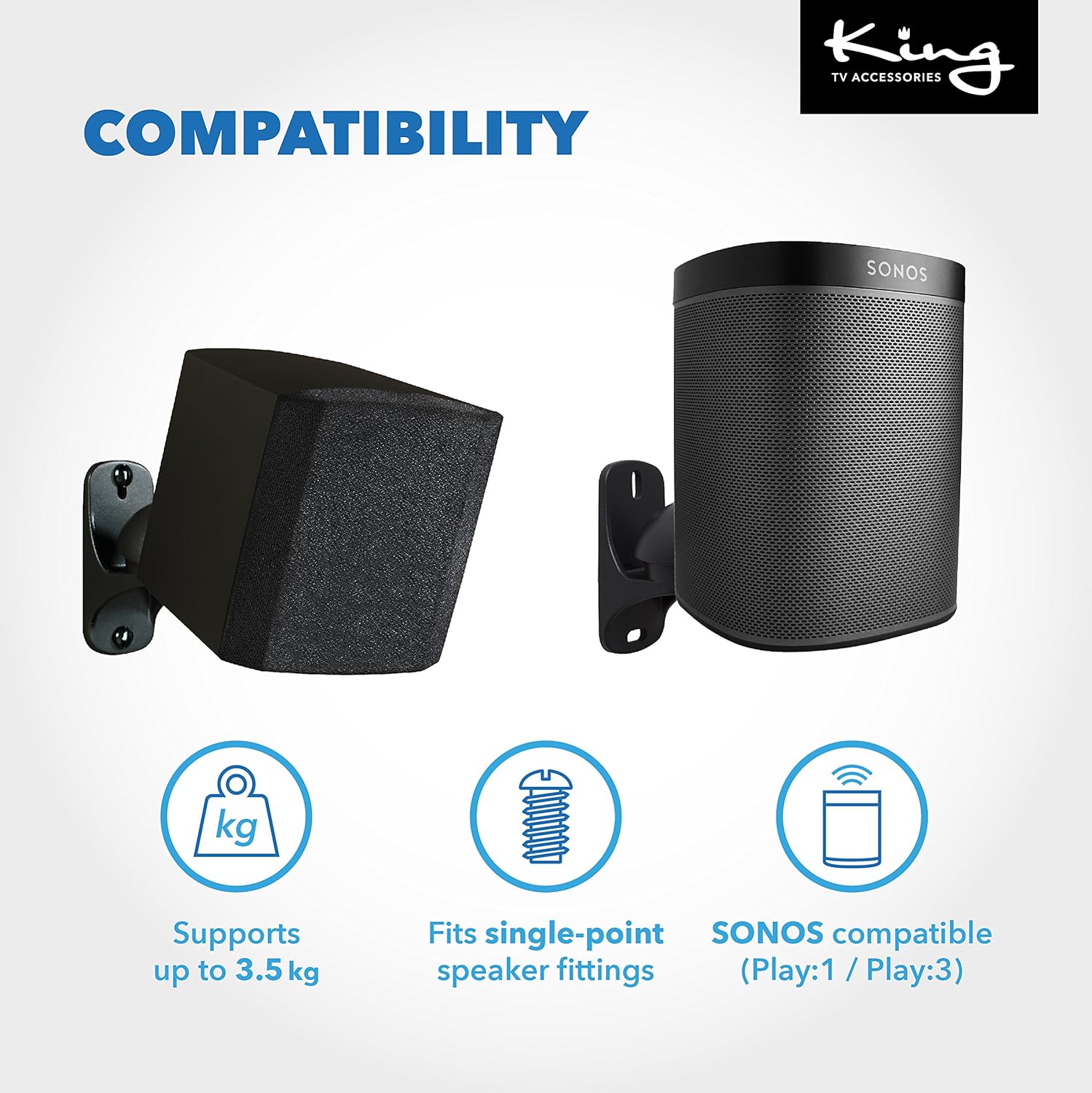 King Universal Tilt & Swivel Speaker Wall Mount Bracket, Pair, for Surround Sound Speakers SONOS PLAY:1 compatible - Image 5