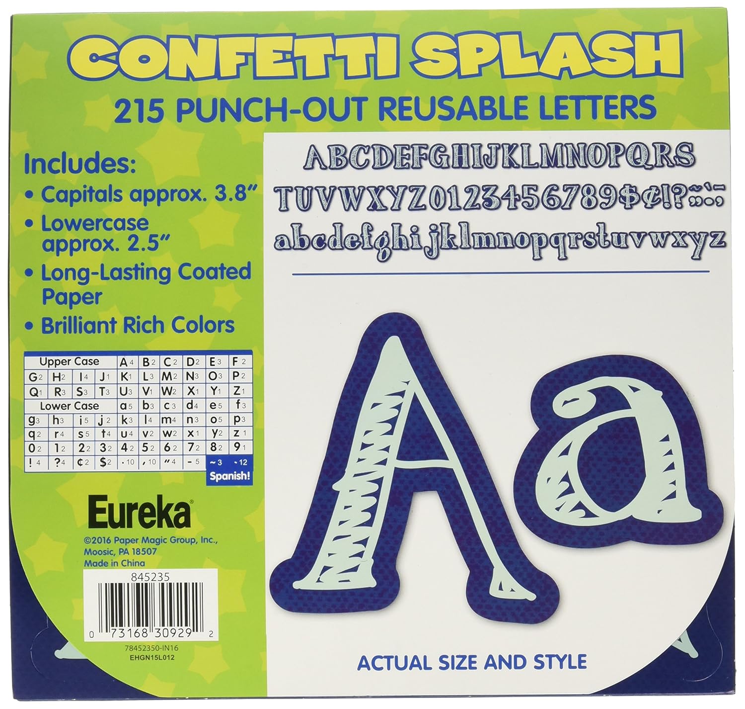 Eureka Confetti Splash Punch Out Blue Letter and Number Classroom Decoration, 215pc, 3.8'' H