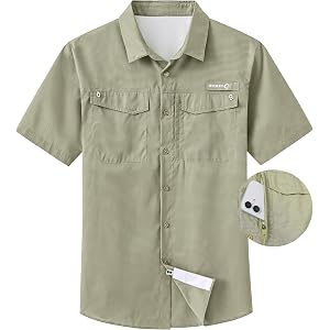 Satankud Mens UPF 50+ Fishing Shirts Short Sleeve Lightweight Quick Dry Hiking Travel Safari Work Shirt Zip Pocket