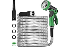 ARTISTAN 304 Stainless Steel Metal Garden Hose 25 ft x 5/8", Heavy Duty Water Hoses with 2 Sprayer Nozzles &3/4''Solid Fittings,Flexible,Lightweight,Never Kink& Tangle Free, Pet Proof, Puncture Proof Hose pip