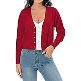 Women's V Neck Long Sleeve Cropped Cardigan Sweaters Solid Button Down Knit Bolero Shrugs