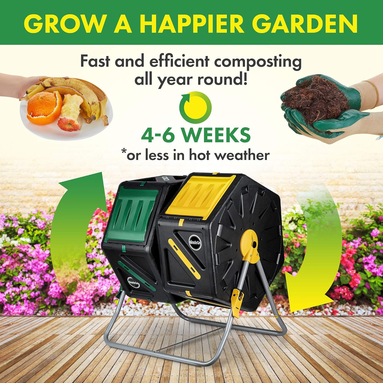 Miracle-Gro Dual Chamber Compost Tumbler – Outdoor Compost Bin, 2 Sliding Doors, (2 X 18.5 Gallon / 70 Liter) : Garden & Outdoor