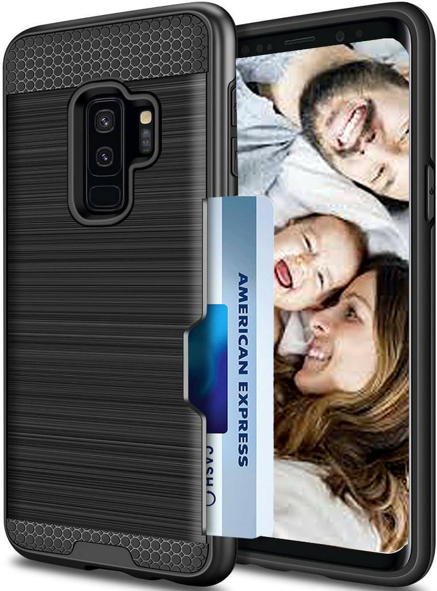Galaxy S9 Case ONLY:S9 Case: Samsung Galaxy S9 Case with Credit Card Holder Slot Wallet :S9 Case Rugged Armor Metallic Brush Shockproof Hybrid Dual Layer Black (S9 CASE)