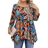 IN'VOLAND Plus Size Tops for Women 3/4 Sleeve Shirts Tunic Tops to Wear with Leggings Loose Fit Summer Fall Clothes