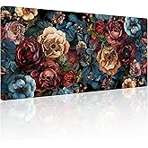 31.5”x11.8”Large Gaming Mouse Pad for Desk, Mouse Mat with Seamed Edges, Waterproof Desk Pad, Non-Slip Rubber Base, Keyboard Pad Computer Mat, Big XL Mousepad-Vintage Chic Rose Flowers