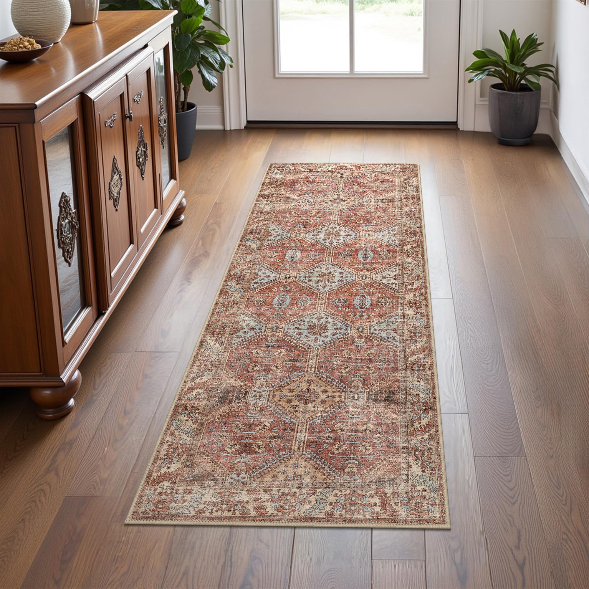 Photo 1 of Bavni Clearance 2x5 Runner Rug Non Slip, Machine Washable Rug Runners for Hallways, Vintage Distressed Print Kitchen Runner, Low Pile Lightweight Carpet Runner for Entryway Laundry Bedroom, Spice Sky