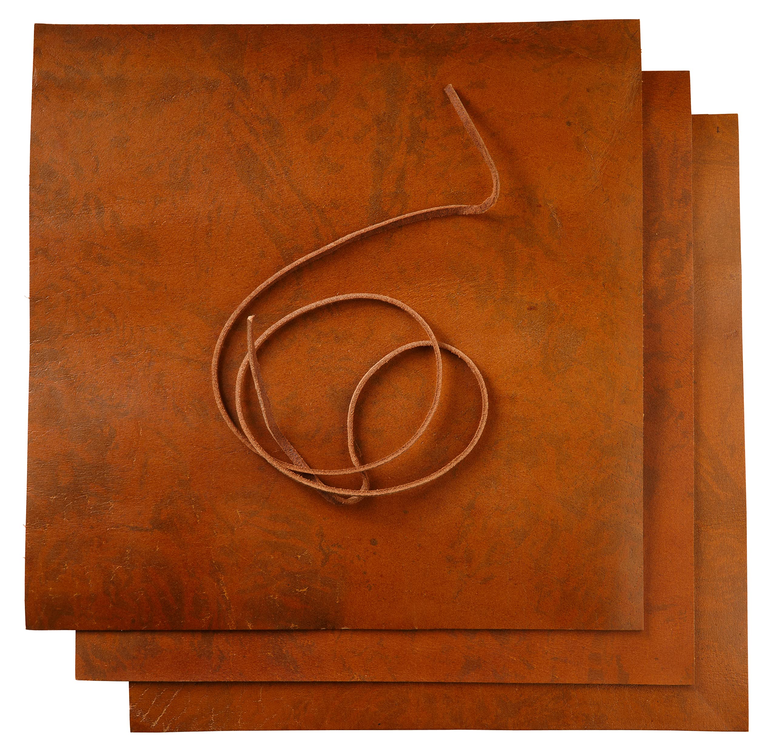 Wanderings Leather Sheets for Crafts – 3 Sheets (30x30 cm) + Cord (91cm) - Genuine Full Grain Buffalo Leather Squares - Great for Jewelry, Leather Wallets, Leatherworking Arts and Crafts