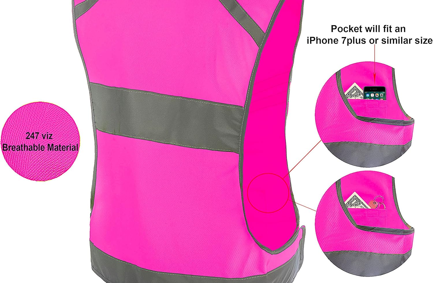 247 Viz The Reflective Vest with Inside Pocket & 2 High Visibility Running Safety Bands : Sports & Outdoors