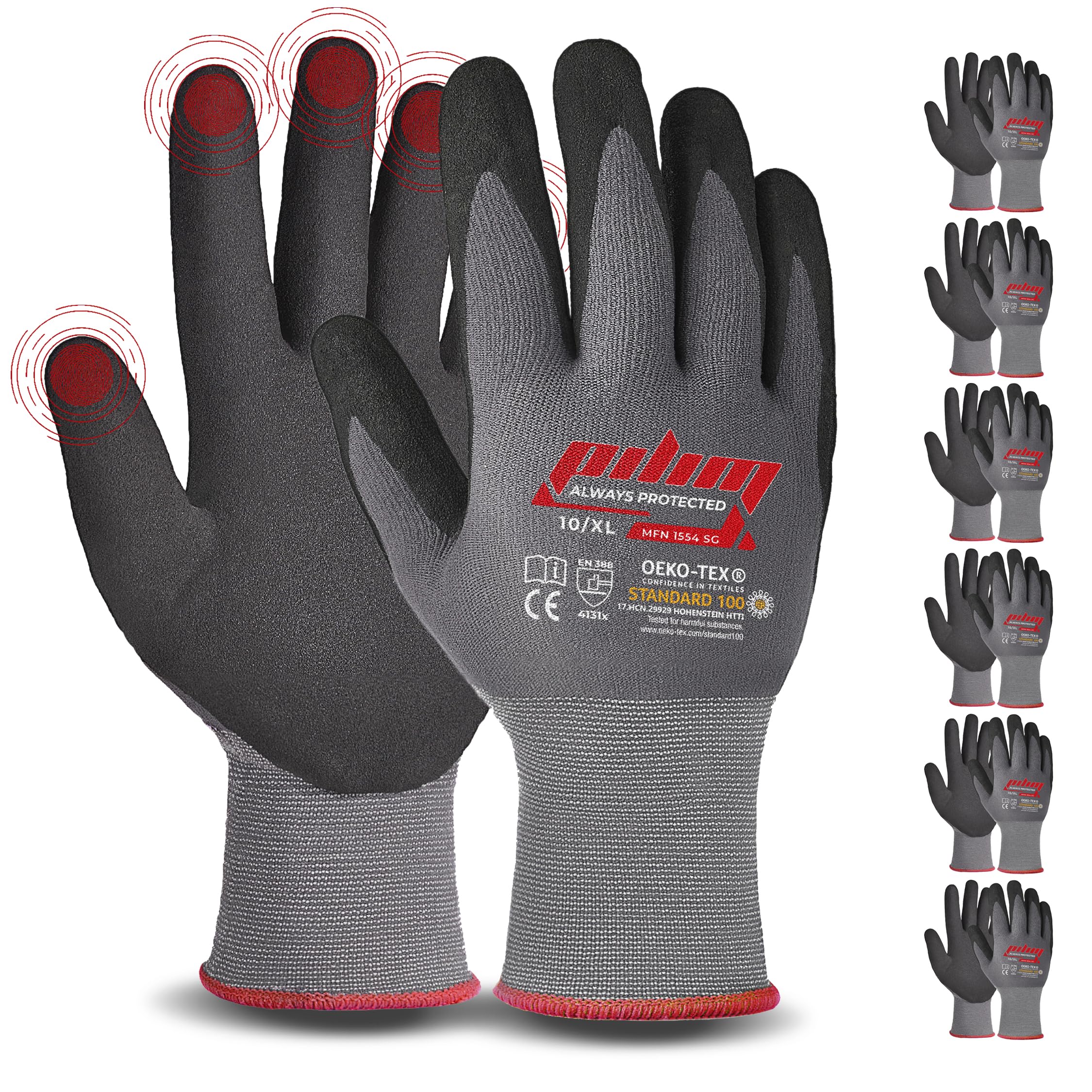 Pilim Microfoam Nitrile Safety Gloves Work Gloves - 6 Pairs Size 7/S with Secure Grip Gloves Ideal for Mechanics, Construction and Gardening - Available in 3, 6, or 12 Packs