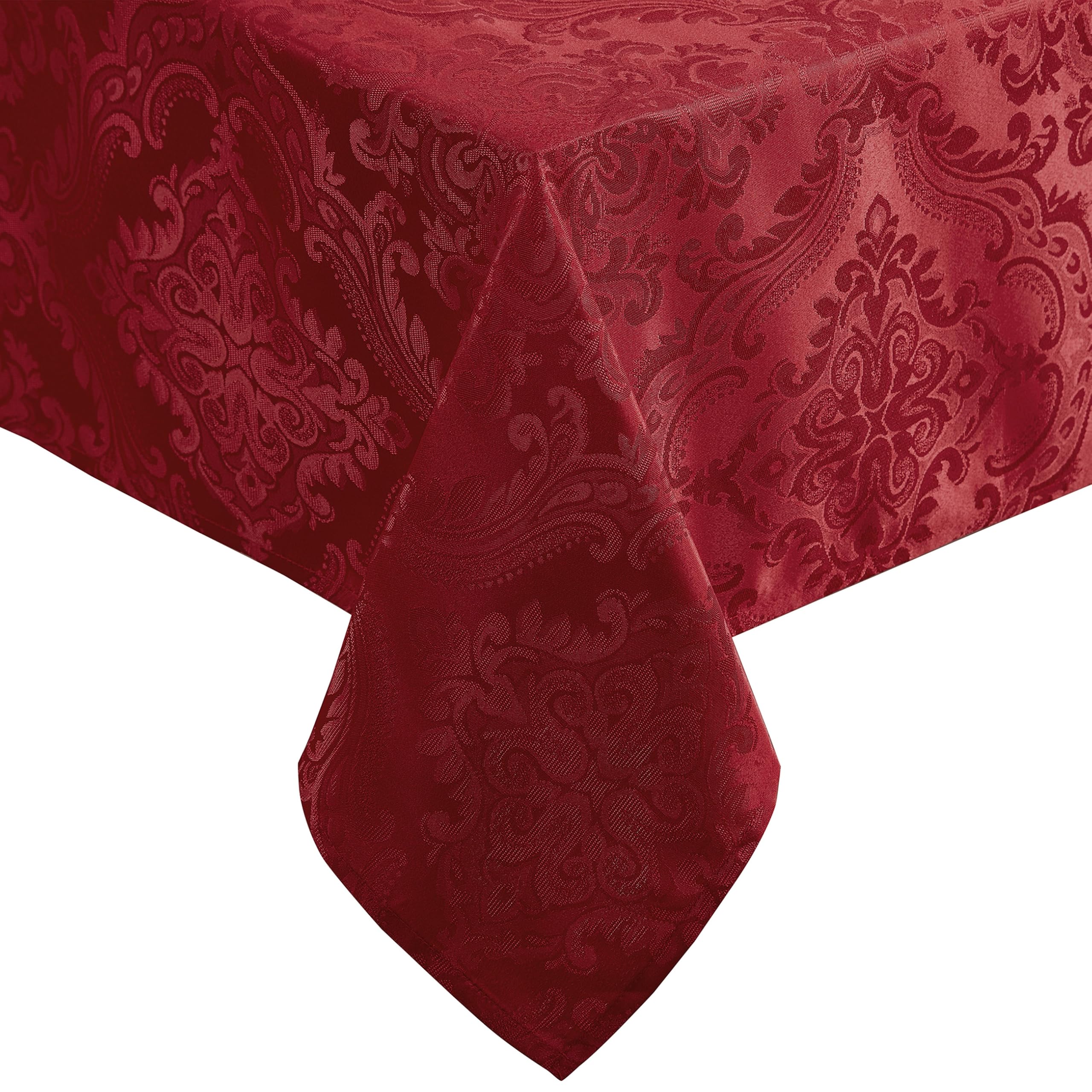 Elrene Home Fashions Caiden Elegance Damask Waterproof, Stain & Wrinkle Resistant Fabric Tablecloth, 52" x 70" Oblong/Rectangle, Red