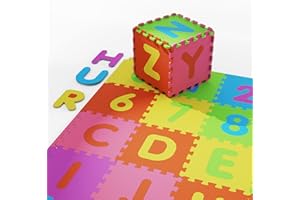 HURSROOR 36PCS Foam Floor Tiles Interlocking Puzzle Foam Tiles for Kids Soft Baby Play Mat, 12"x12" Large Educationa Jigsaw Foam Floor Mats for Playroom, Nursery, Gym (A)