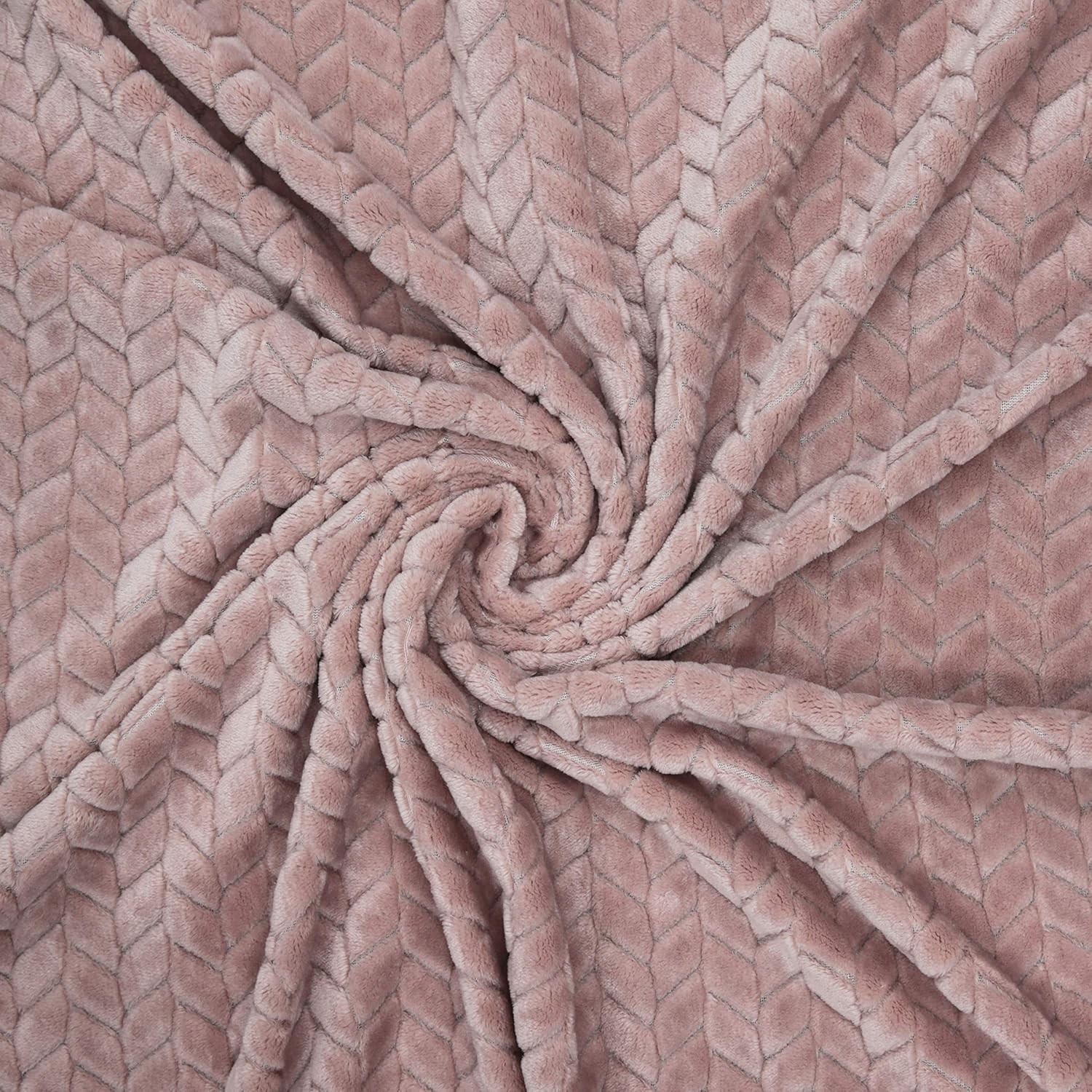 Exclusivo Mezcla Large Flannel Fleece Throw Blanket, Jacquard Weave Leaves Pattern (50" x 70", Pink) - Soft, Warm, Lightweight and Decorative: Home & Kitchen