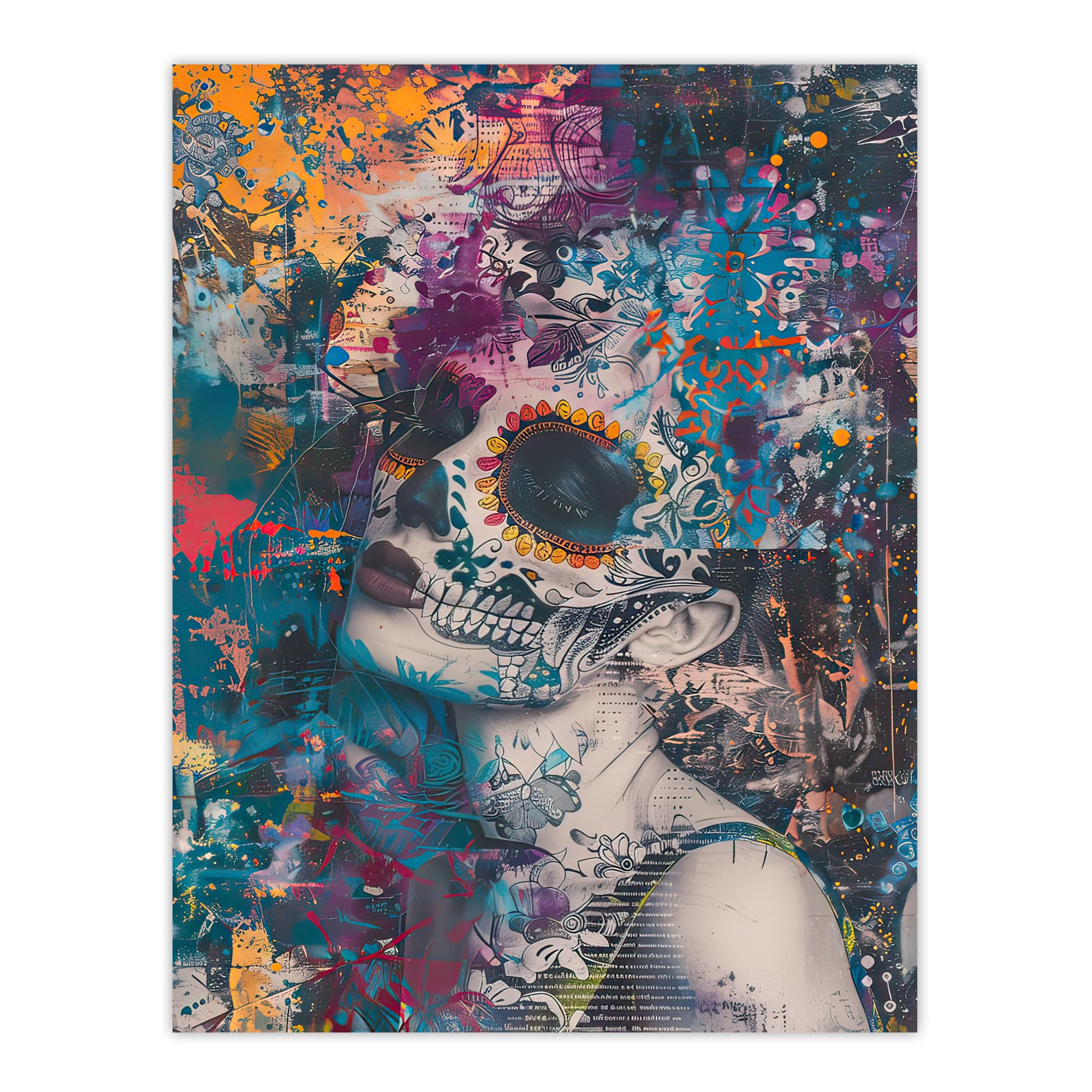 Artery8 Day of the Dead Woman Portrait Beauty Skull Living Room Extra Large XL Wall Art Poster Print