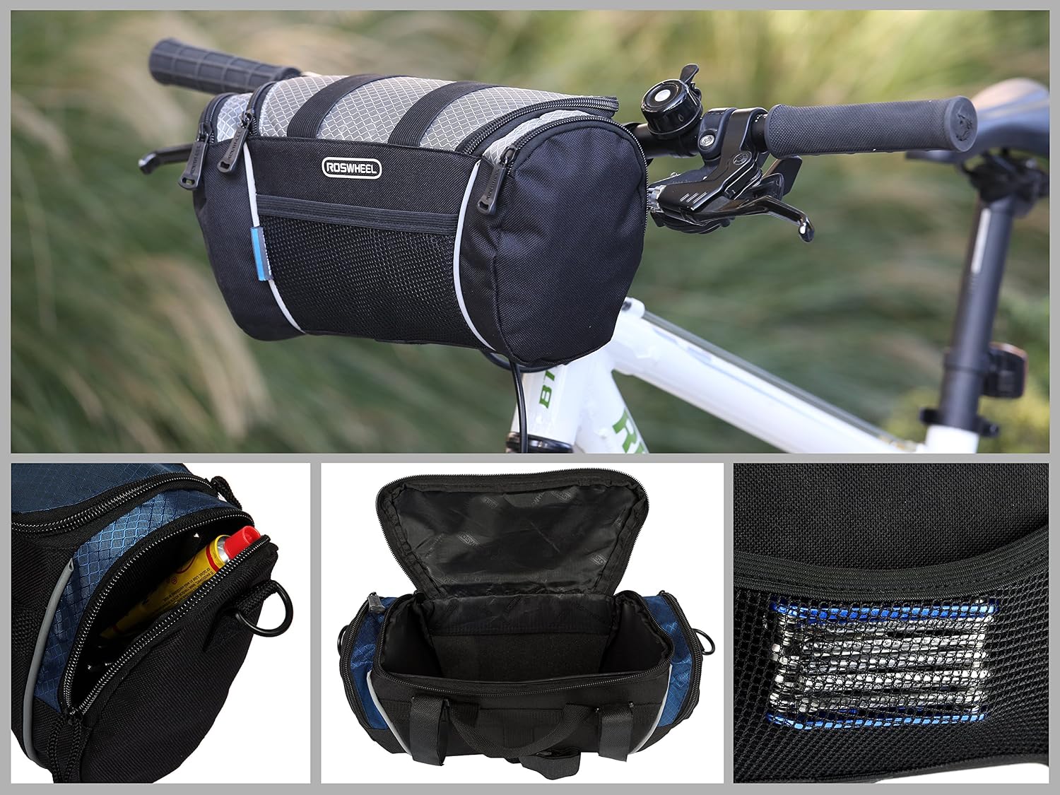 Roswheel 11494 5L Capacity Bike Front Handlebar Bag Bicycle Basket Cycling Accessories Pack, Grey : Sports & Outdoors