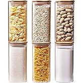 HomArtist Square Glass Jars with Bamboo Lids 30 FL OZ [Set of 6], Glass Canisters with Airtight Lid, Glass Food Storage Container for Pasta, Flour, Sugar, Rice, Best for Kitchen & Pantry