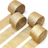 PartyWoo Gold Crepe Paper Streamers 4pcs 328 FT Gold Streamers | Wedding Birthday Baby Shower Engagement Anniversary New Year Eve Graduation Bridal Shower Party Decorations