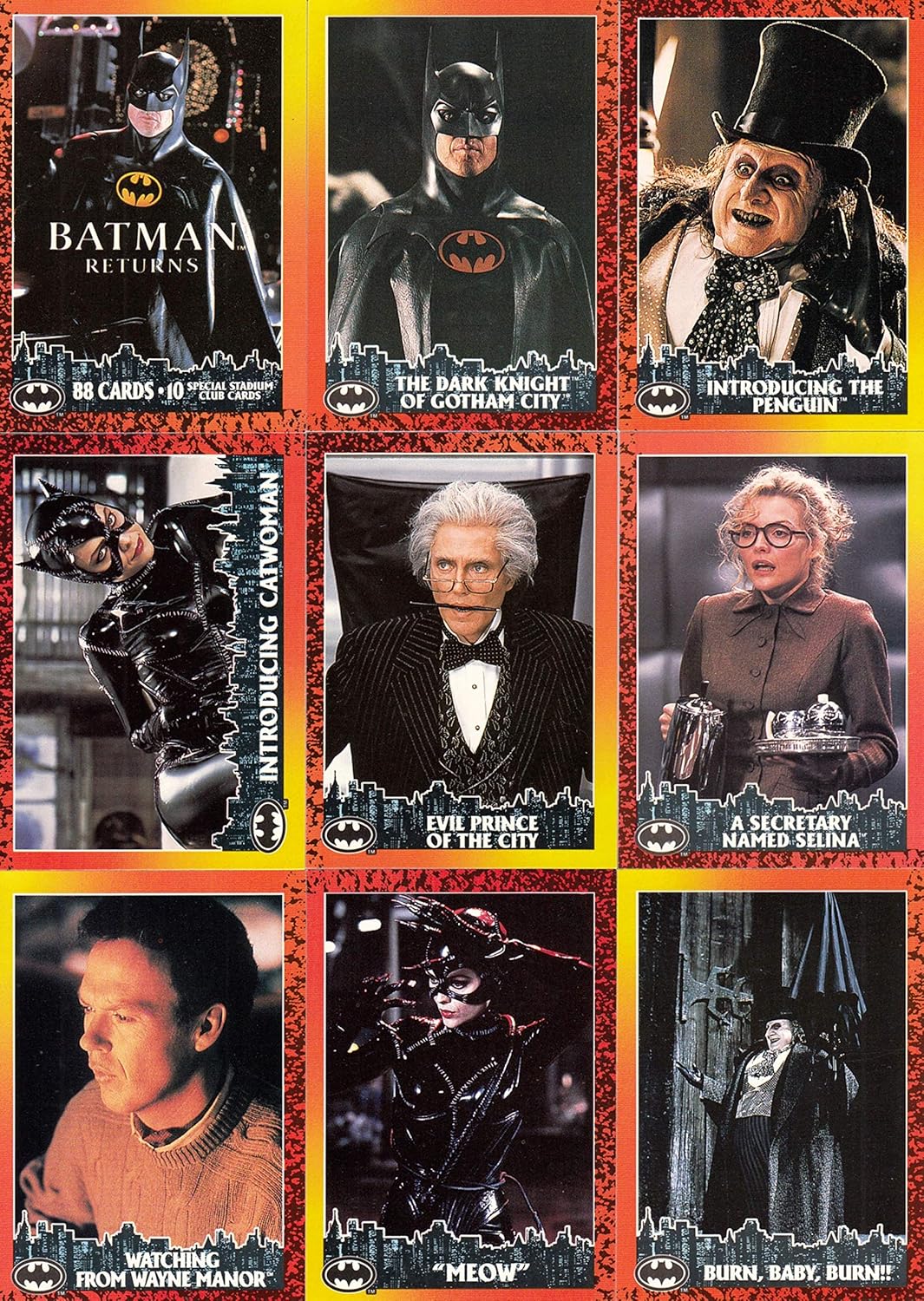 Lot of 6 Batman Returns movie trading cards pub 1992 Topps Stadium Club Artist Trading Cards Art
