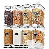 8PCS Large Cereal Containers Storage [4L/135.2 oz], Food Storage Containers | with Pour Spout for Kitchen &amp; Pantry Organization and Storage, Plastic Cereal Dispensers, BPA Free, Measuring Cup &amp; 20 Labels