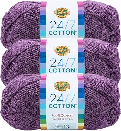 Lion Brand 24/7 Cotton Yarn Lightweight 3 Pack Purple 186 yd 100 g