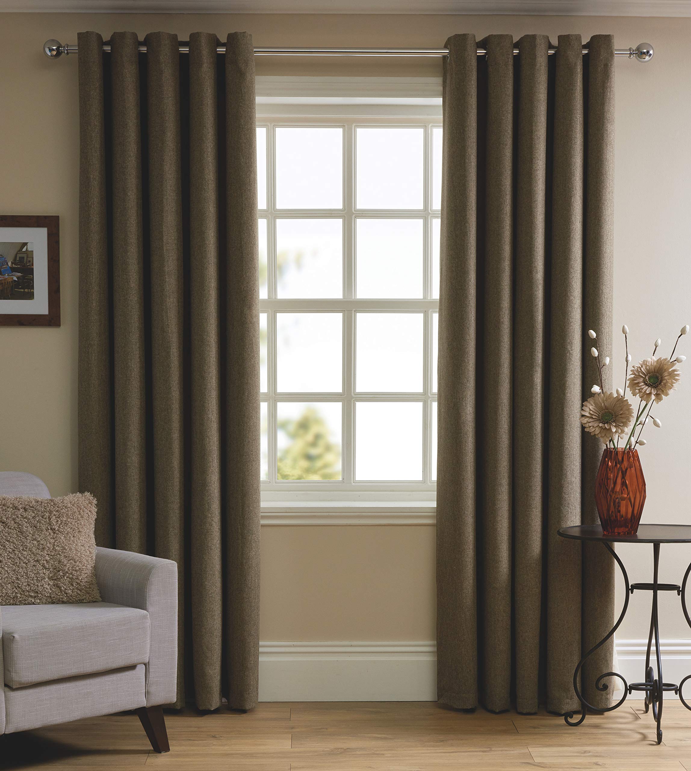 Sleepdown Herringbone Eyelet Lined 100% Polyester Curtain 66 X 72 - Natural