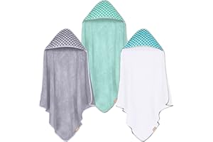CORAL DOCK 3 Pack Baby Hooded Bath Towel Sets, Ultra Absorbent Baby Essentials Item for Newborn Boy Girl, Baby Bath Shower Towel Gifts for Infant and Toddler - Classic Neutral Plaid