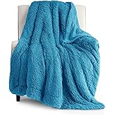 Bedsure GentleSoft Fuzzy Sherpa Faux Fur Twin Blanket Bright Blue Cozy Gifts for Women Men, Soft Fleece Plush Warm Minky Thick Blanket Twin Size for Bed, Blue Room Decor Dorm Essentials Gifts, 60x80