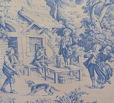 Toile De Jouy Fabric Blue Authentic French Designer 100 Cotton Print 140cms 55 Wide Sold By The Metre Amazon Co Uk Home Kitchen