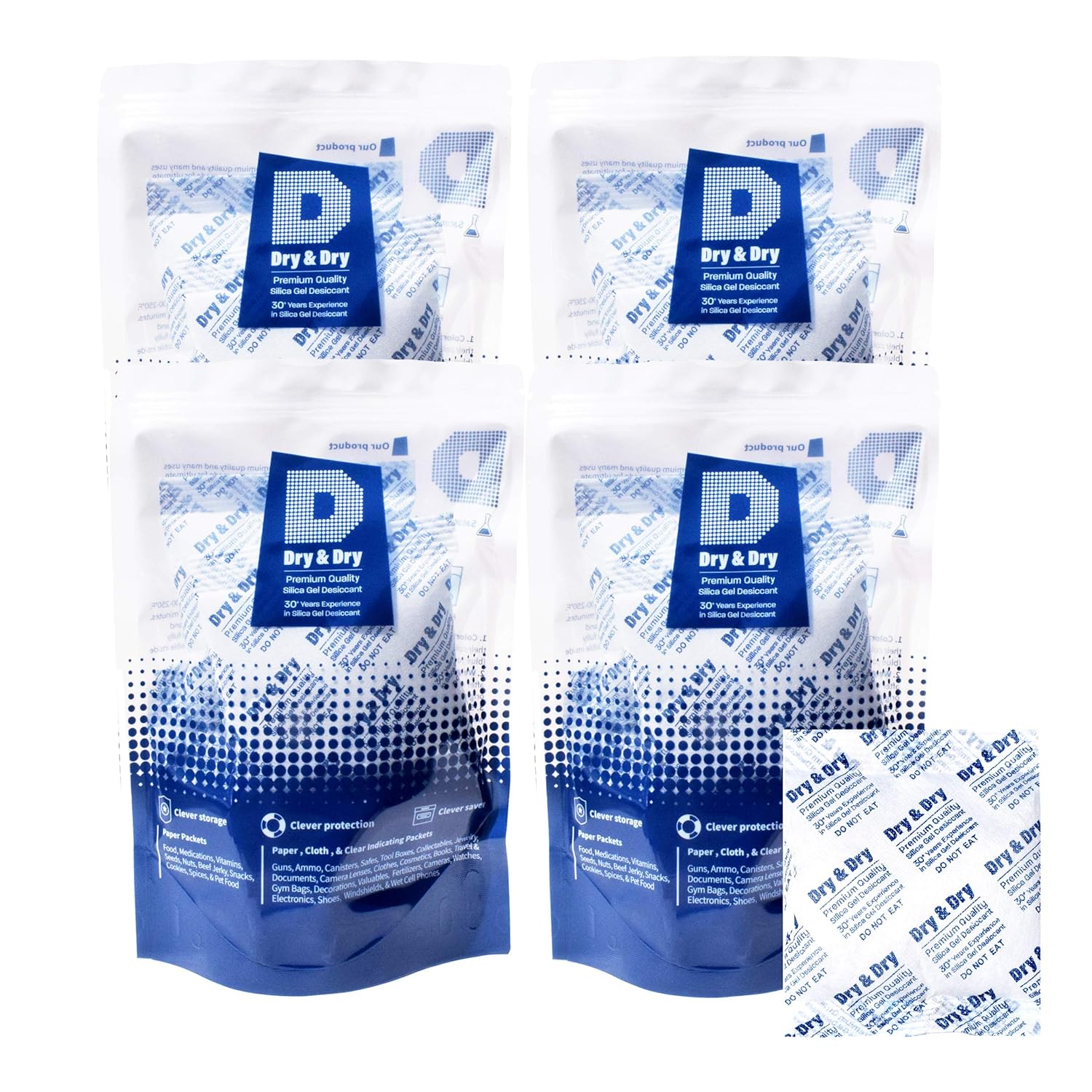 Dry & Dry [50 Pack] 50 Gram Premium Pure & Safe Silica Gel Packets Desiccant Dehumidifiers - Rechargeable Fabric Silica Packets for Moisture Absorber